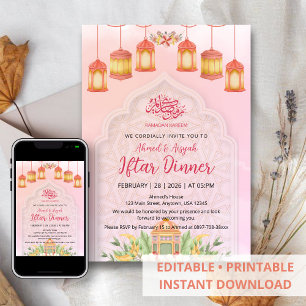 Elegante Waterverf Roze Lantaarns Islamitische Ift Kaart