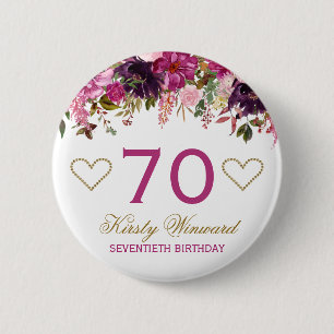 Elegante Waterverf Roze Lente Bloemen Verjaardag Ronde Button 5,7 Cm