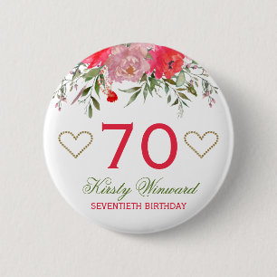 Elegante Waterverf Roze Lente Bloemen Verjaardag Ronde Button 5,7 Cm