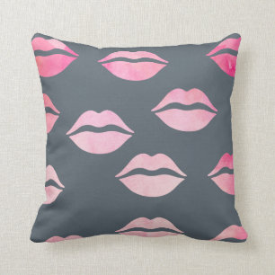 elegante waterverf roze lippenpatroon kussen