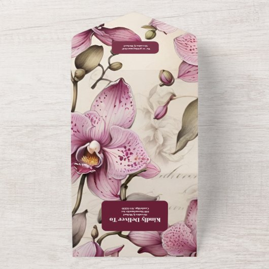 Elegante Waterverf Roze Orchidee Bruiloft All In One Uitnodiging (Buitenkant)