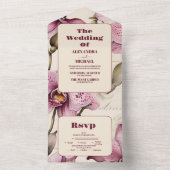 Elegante Waterverf Roze Orchidee Bruiloft All In One Uitnodiging (Binnen)