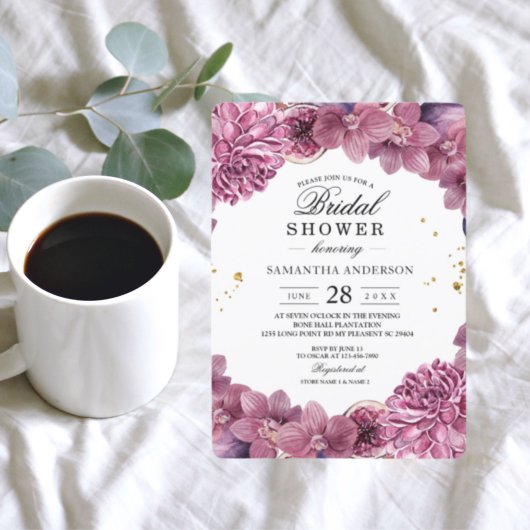 Elegante waterverf roze & paarse orchideeën & vijg kaart