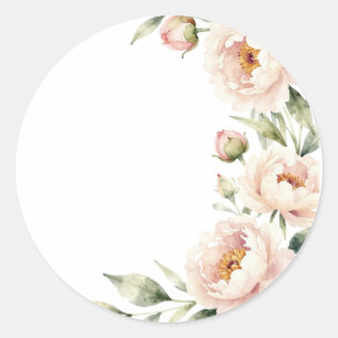 Elegante waterverf roze pioen bloemige achtergrond ronde sticker