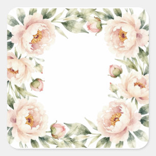 Elegante waterverf roze pioen bloemige achtergrond vierkante sticker