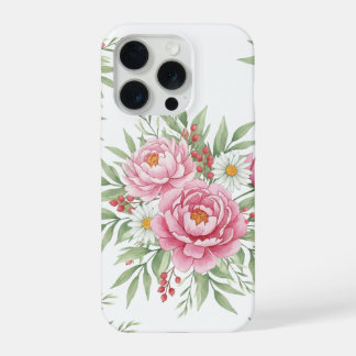 Elegante Waterverf Roze Pioen Bloemige iPhone 15 P Pro Hoesje
