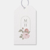 Elegante Waterverf Roze Pioenbloem Monogram Cadeaulabel (Voorkant)
