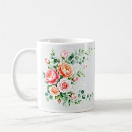 Elegante waterverf roze pioenroos en perzikroos fl koffiemok
