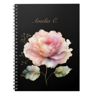 Elegante Waterverf Roze Rose Zwart Notitieboek