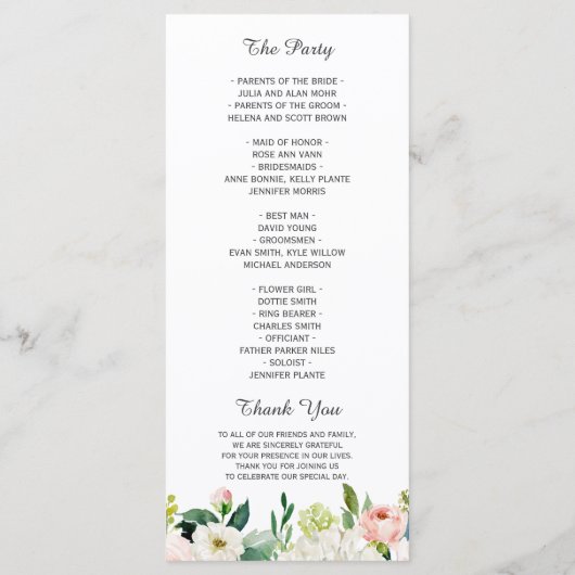 Elegante Waterverf Roze Roze Bloemige Trouw Programma (Achterkant)