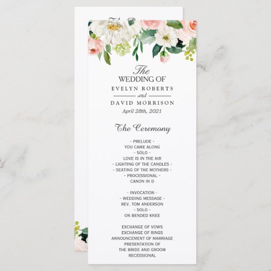 Elegante Waterverf Roze Roze Bloemige Trouw Programma (Voorkant / Achterkant)