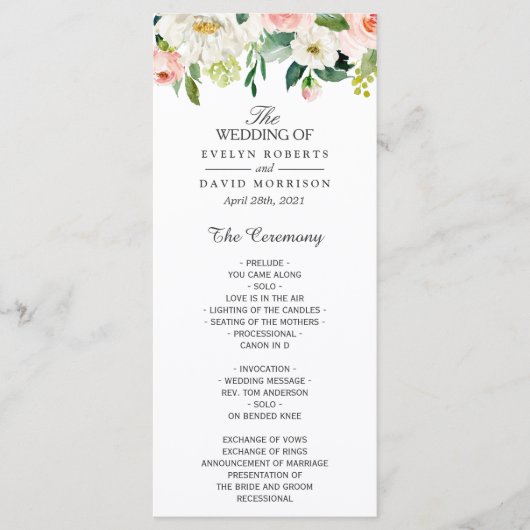 Elegante Waterverf Roze Roze Bloemige Trouw Programma (Voorkant)