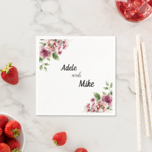 Elegante Waterverf Roze Rozen Boeket Bruiloft Servet