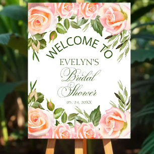 Elegante Waterverf Roze Rozen Bruids Zaaier Welkom Poster