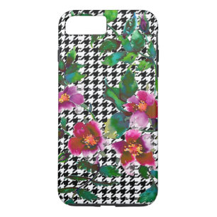 Elegante  waterverf roze rozen houndstooth 	iPhone 8 plus / 7 plus hoesje