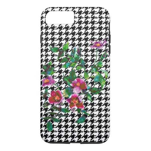 Elegante  waterverf roze rozen houndstooth Case-Mate iPhone case (Achterkant)