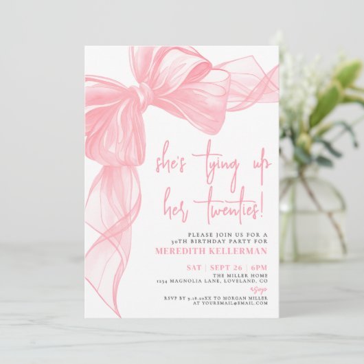 Elegante Waterverf Roze strik Verjaardagsfeest Kaart (Staand voorkant)