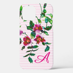 Elegante waterverf roze waterverf monogram iPhone 12 hoesje