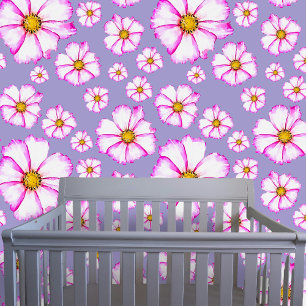 Elegante Waterverf Roze Wit Kosmos Flowers Behang
