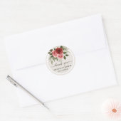 Elegante Waterverf Rozen Natuurlijke bruiloft Dank Ronde Sticker (Envelop)
