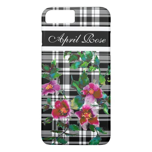 Elegante  waterverf rozen plaid personaliseren Case-Mate iPhone case (Achterkant)