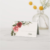 Elegante Waterverf Rozen Wedding Place Card (Voorkant)