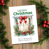 Elegante Waterverf rustieke raam Vrolijk kerstfees Feestdagenkaart
