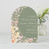 Elegante Waterverf Sage Green Wildflowers Wedding Kaart (Staand voorkant)