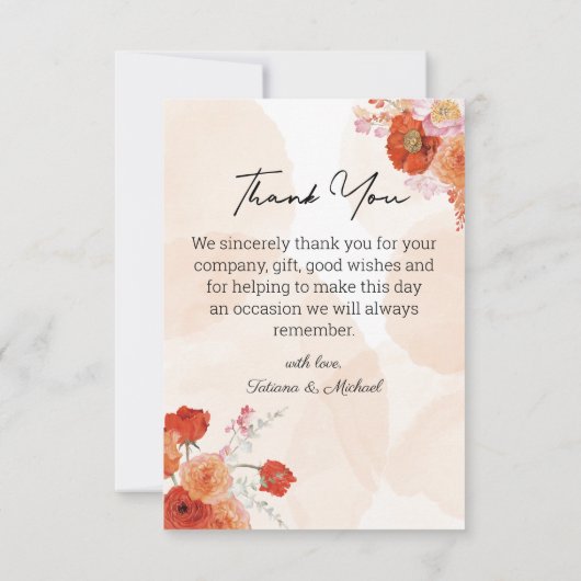 Elegante waterverf sinaasappel Bloemen Pasgetrouwd Bedankkaart (Achterkant)