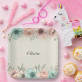 Elegante Waterverf Sketchy Flowers Papieren Bordje (Feest)