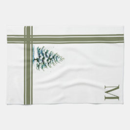 Elegante Waterverf Snowy Spruce Tree Monogrammed Theedoek