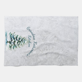 Elegante Waterverf Snowy Spruce Tree Oma Theedoek