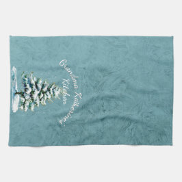 Elegante Waterverf Snowy Spruce Tree Oma Theedoek