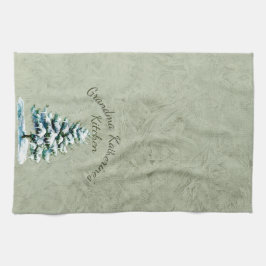 Elegante Waterverf Snowy Spruce Tree Oma Theedoek