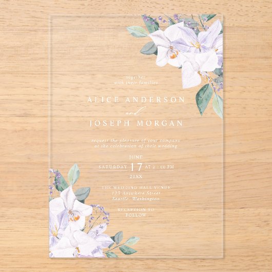 Elegante Waterverf Spring Flowers bruiloft Acryl Uitnodigingen (Voorkant)