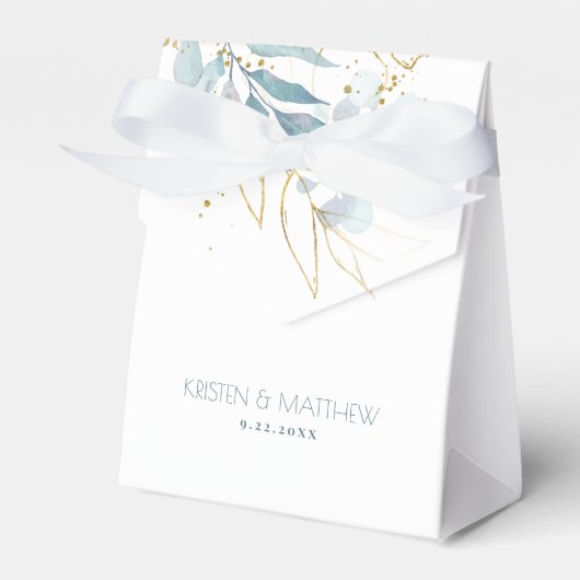 Elegante Waterverf Stoffig Blauw Bruiloft Bedankdoosjes (Voorkant Zijde)