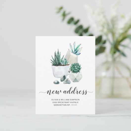 Elegante Waterverf Succulent Bewegende Aankondigin Briefkaart (Staand voorkant)