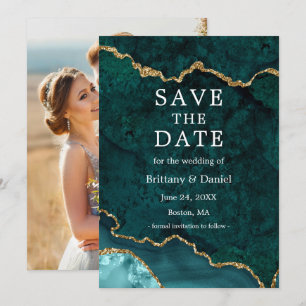 Elegante Waterverf Teal Marmer Agate Geode Foto Save The Date