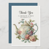 Elegante waterverf theepot bloem thee partij bedankkaart (Voorkant / Achterkant)