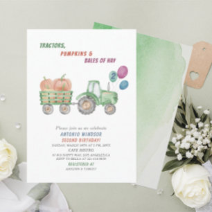 Elegante waterverf tractoren pompoenen baby borrel kaart