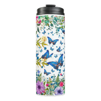 Elegante Waterverf Tuin & Blauwe Vlinders Thermosk Thermosbeker