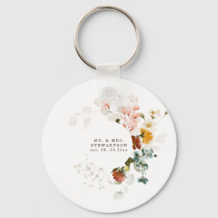 Elegante Waterverf Tuin Bruiloft met Wilde Bloemen Sleutelhanger