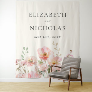 Elegante Waterverf Tuin Bruiloft met Wilde Bloemen Wandkleed