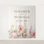 Elegante Waterverf Tuin Bruiloft met Wilde Bloemen Wandkleed (Voorkant)