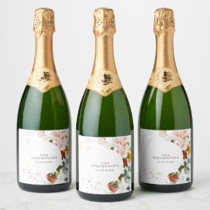 Elegante Waterverf Tuin met Wilde Bloemen Klassiek Sparkling Wijnetiket