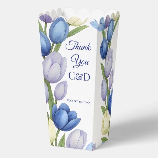 Elegante Waterverf Tulp krans bruiloft blauw ivoor Bedankdoosjes (Voorkant)