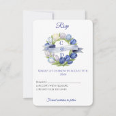 Elegante Waterverf Tulp krans bruiloft blauw ivoor RSVP Kaartje (Voorkant)