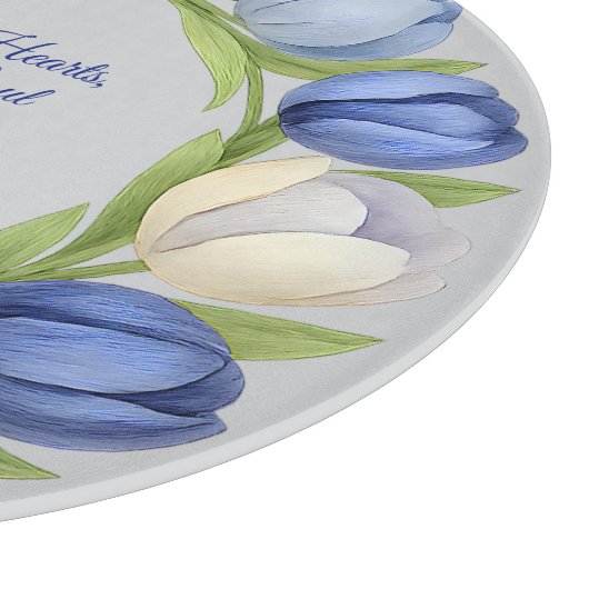 Elegante Waterverf Tulp krans bruiloft blauw ivoor Snijplank (Hoek)
