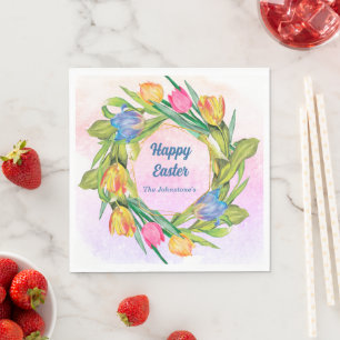 Elegante waterverf tulpen Pasen Servet