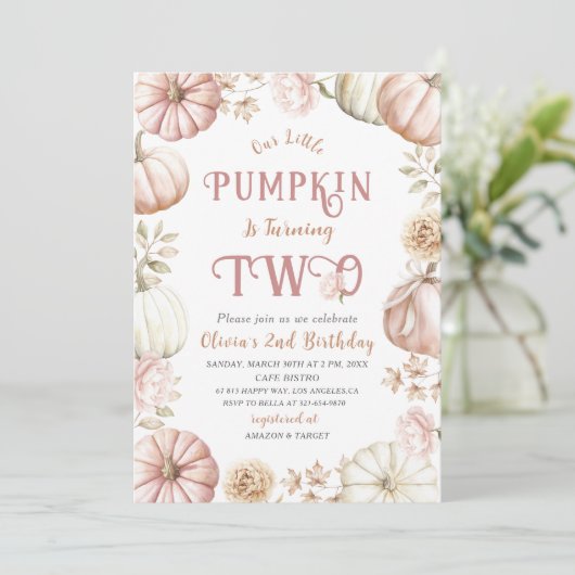 Elegante Waterverf Twee 2e Verjaardag Pompoen is o Kaart (Staand voorkant)